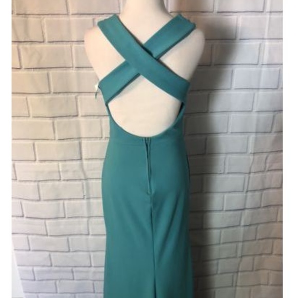 NWT B Darlin Gown Sz 7/8 Prom Teal Sequin Cross Ba - Picture 3 of 8